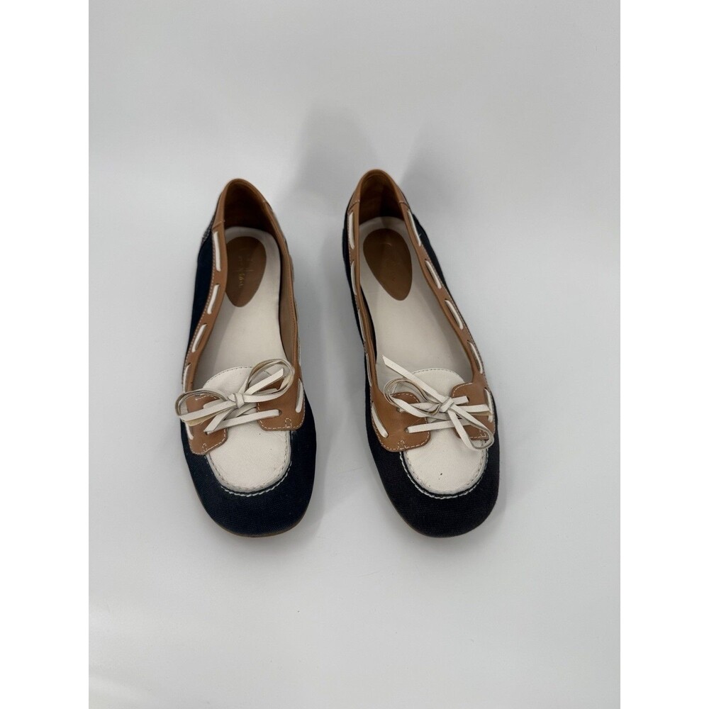 Cole Haan Women's Air Gabi Black Tan Cream Leather Flat Boat Shoes Size 8B